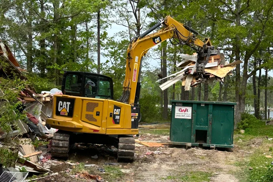 CAT 308 Excavator Demolition Debris Dumpster Beaufort NC