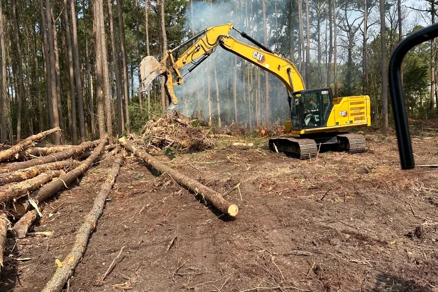 CAT 320 Excavator Brush Pile Burn Morehead City NC