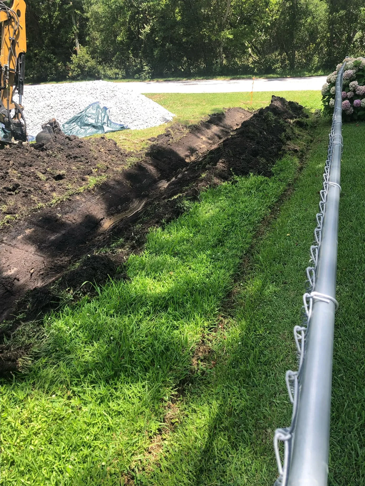 Drainage Trench Dug Along Chain Link Fence Beaufort NC